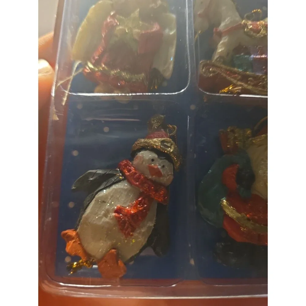 Vintage Christmas Ornaments, Resin, In Packaging, New Old Stock, 8 Quantity